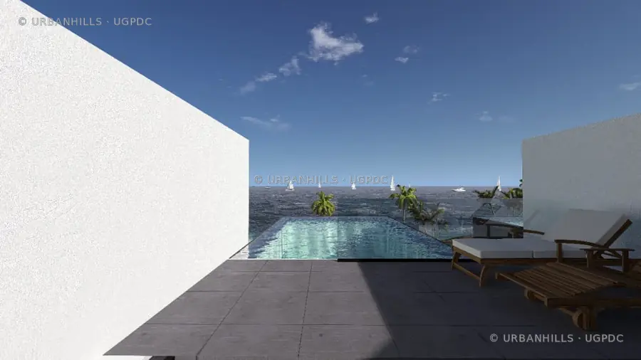 Private coastal villa terrace and swimming pool overlooking the sea