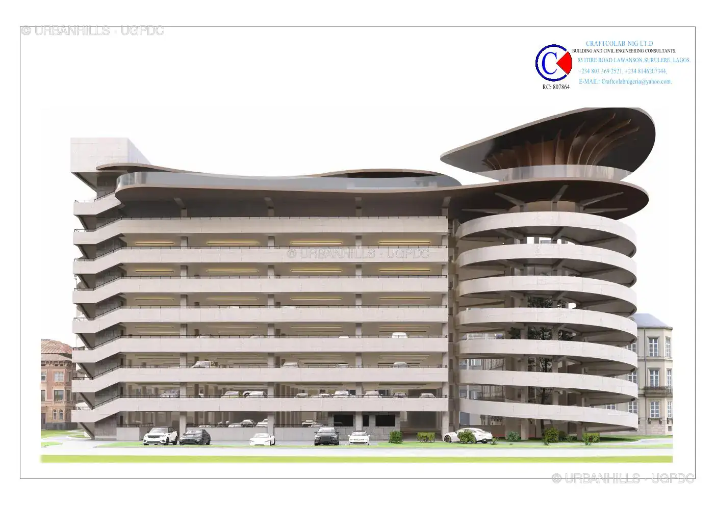 Multi-level car park exterior project rendering